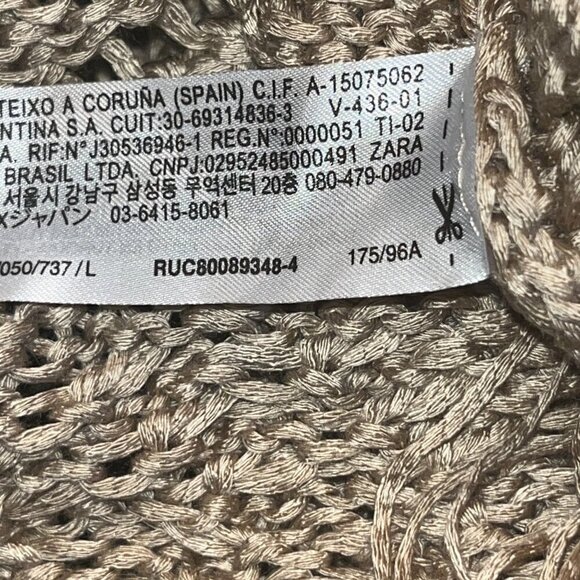 ZARA Taupe Open Cable Knit Fringe Bottom Oversized Cropped Sweater NWT - Large - Picture 13 of 14